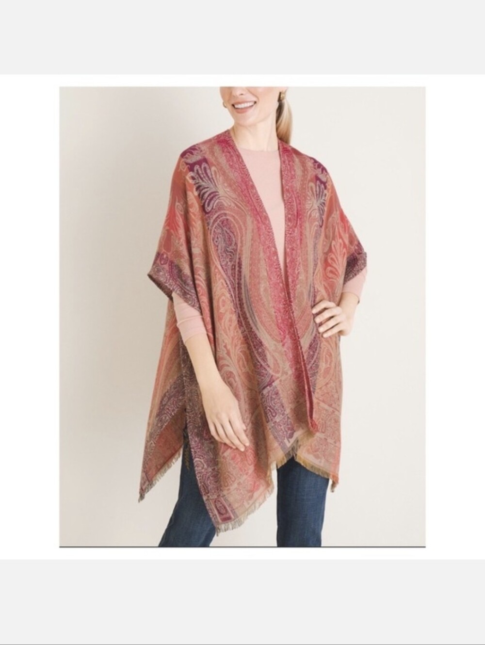 Paisley Jacquard Ruana Wrap Kimono O/S NWT Chico's